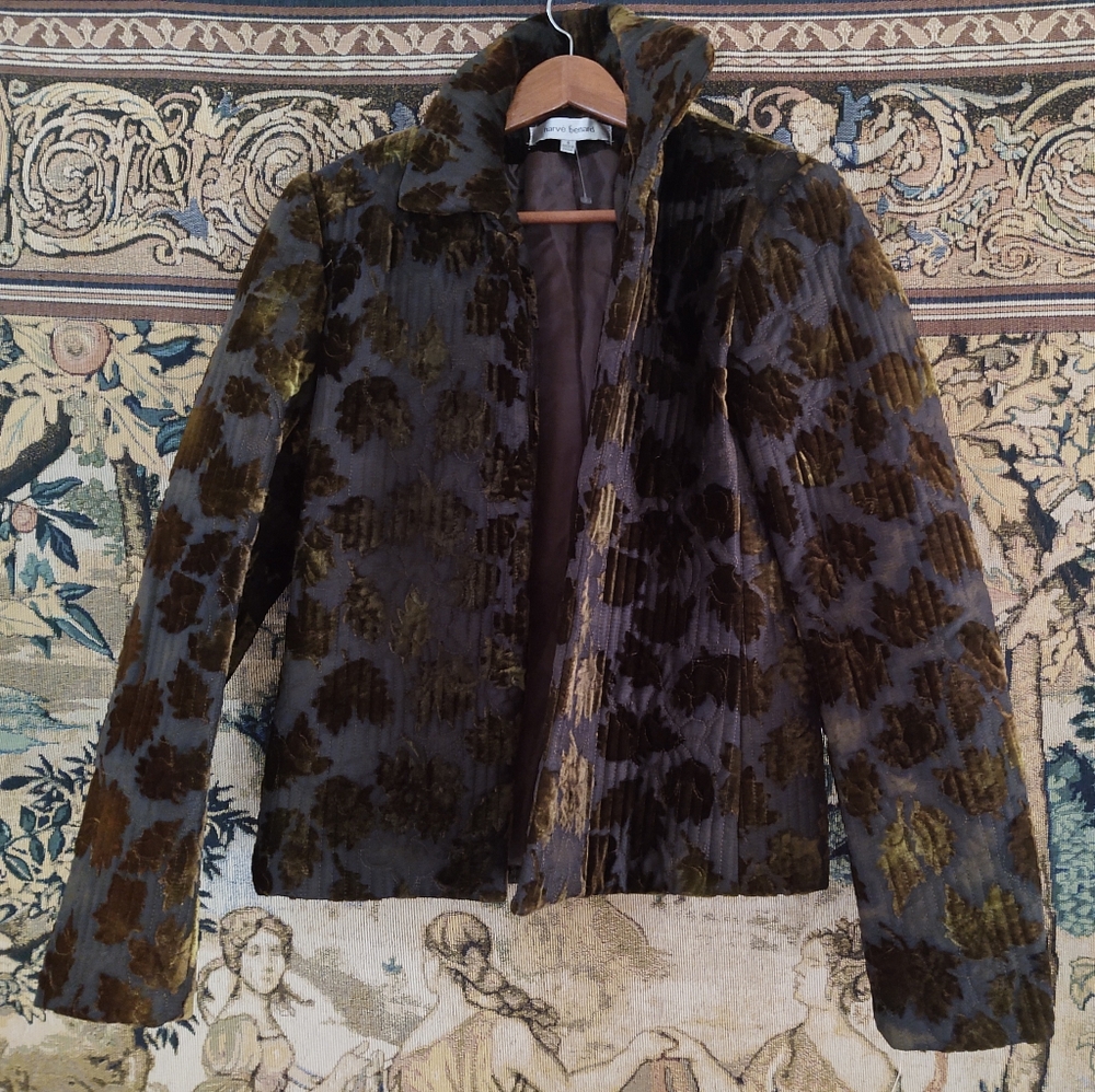 HaRVE` BENARD 🍂 'Velvet-Leaves' Khaki-Green + Brown~ Blazer-Jacket Size:S
